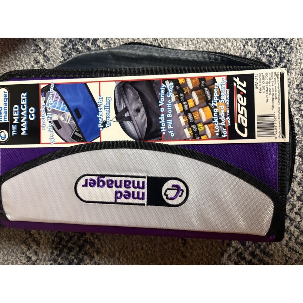 MED MANAGER Purple Weekly Pill Organizer with Locking Zippers